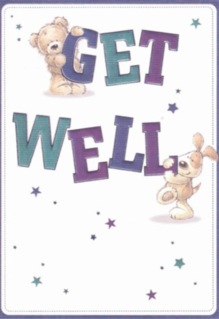 A scene full of gentle encouragement emerges from this cheerful get well card, artfully capturing the caring heart of South Hornchurch. The fluffy bear, its golden fur rendered with lovingly detailed strokes, reaches out from atop the exuberant 'GET' lettering, while a joyful puppy with soft, velvety ears nestles alongside the bold 'WELL' below. Sparks of shimmering stars, coloured in moody purples, tranquil teals, and sky blue, are scattered with playful intent across a clean, inviting backdrop-reminiscent of watching sunlight dance through the leafy spaces on Elm Park. The text itself features layered hues and lively gradients, grounding the entire card in optimism and resilience. This hand-illustrated duo, with their affectionate expressions and tangible softness, feels as if they could leap straight into any home, bringing with them a bouquet's worth of cheer and healing-just as South Hornchurch Florist does for neighbours recovering or in need of a smile. There's a sense that every shape and shade is placed with florists' care, making this card the perfect companion for a heartfelt bouquet sent across South Hornchurch.